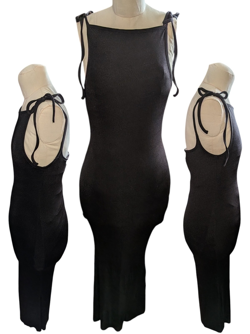 NWT Danielle Berstein RARE Sleek Boatneck Bow Tie Strap Slinky Rib Jersey Maxi S